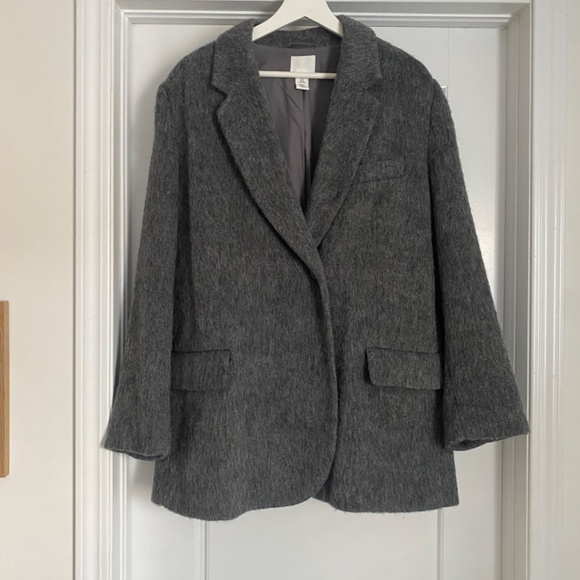 H&M Double-breasted jacket Wool blend Women Grey Medium - Picture 2 of 4